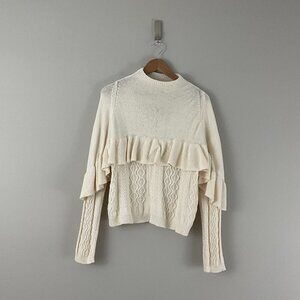 Project Naadam Volta Ruffle Mock Neck Ivory Sweater Size Small